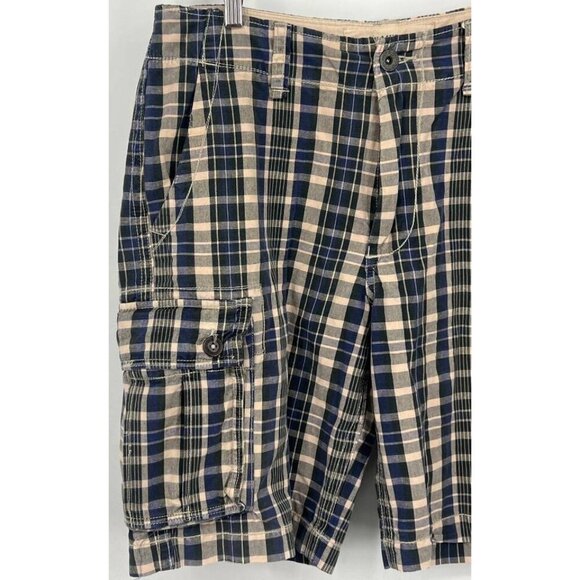 American Eagle Mens Vintage Beige Blue Plaid Cargo Shorts Size 34 EUC Classic - Picture 2 of 8